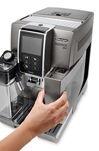 De'Longhi Dinamica Plus ECAM370.95.T – Machine à Café à Grains avec Mousseur à Lait, Cappuccino & Espresso, Écran TFT 3,5", Contrôle App, 1450W, Titan