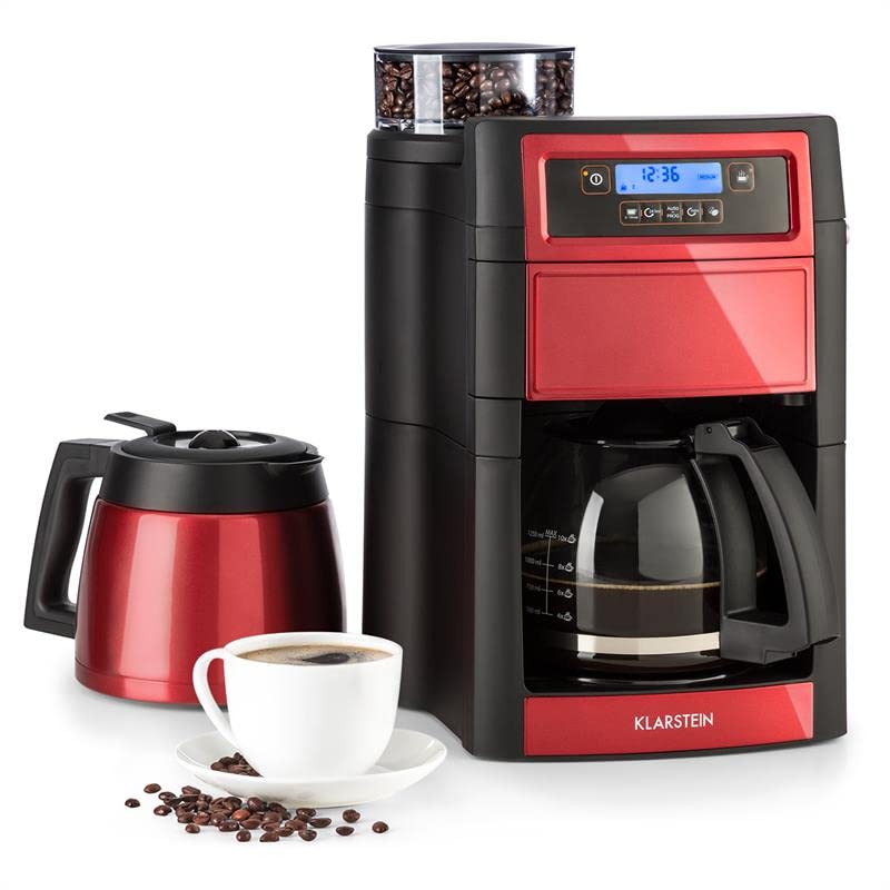 Klarstein – Machine à Café Automatique à Grains avec Broyeur 1000W, 10 Tasses, Minuterie et Filtre à Charbon Actif