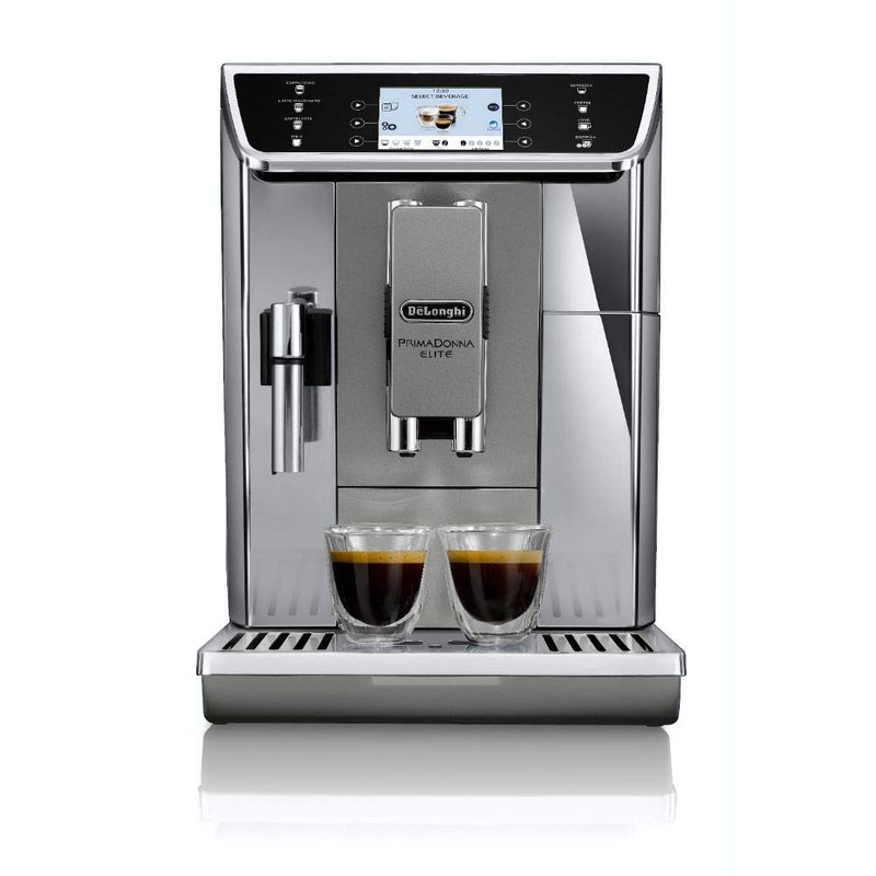De'Longhi PrimaDonna Elite ECAM656.55.MS – Machine à Café Automatique avec Mousseur à Lait, Écran TFT, App Contrôle, 2 Tasses, Acier Inoxydable, Argent