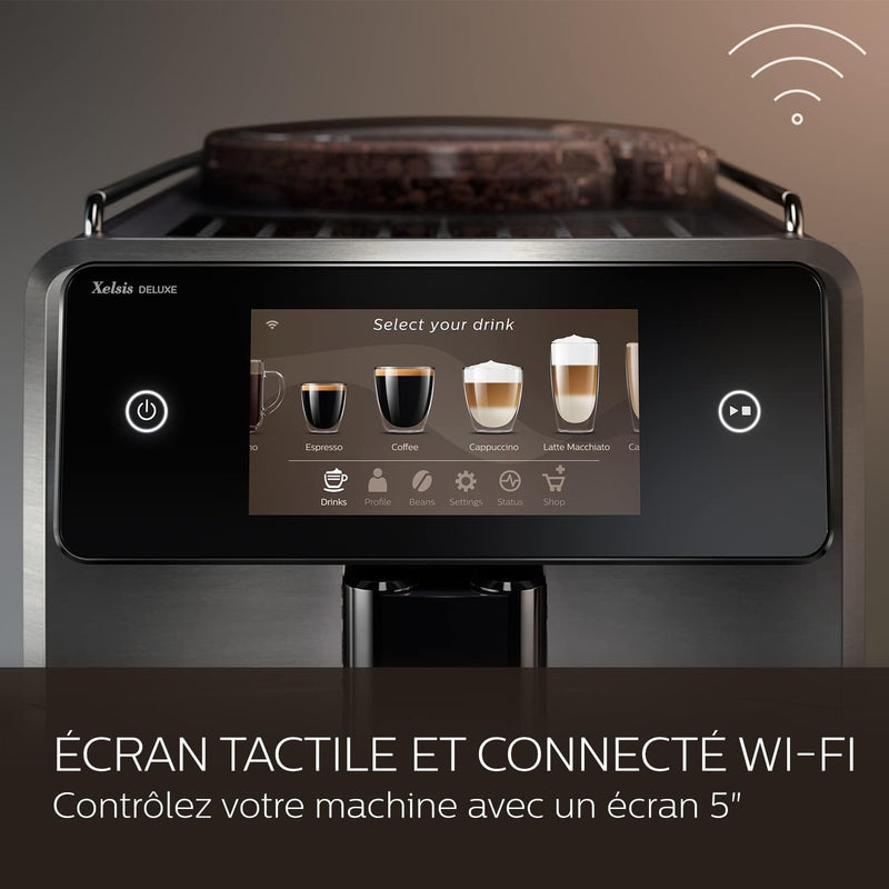 Xelsis Deluxe SM8782/30 – Machine à Café Expresso à Grains avec Wi-Fi, 22 Spécialités, Écran Tactile 5", Broyeur Céramique