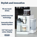 De'Longhi Rivelia EXAM440.55.W – Machine à Café Automatique à Grains, 16 Recettes, Carafe à Lait, Écran Tactile, Blanc