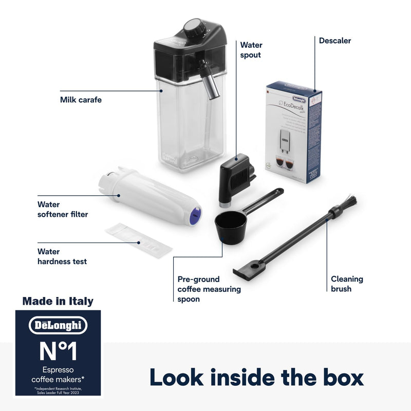 De'Longhi Dinamica Plus ECAM370.95.T – Machine à Café à Grains avec Mousseur à Lait, Cappuccino & Espresso, Écran TFT 3,5", Contrôle App, 1450W, Titan