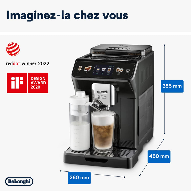 De'Longhi Eletta Explore ECAM452.67.G – Machine à Café Barista Automatique, Espresso & Cold Brew, LatteCrema Hot & Cool, Pot à Café Inclus, Gris Foncé