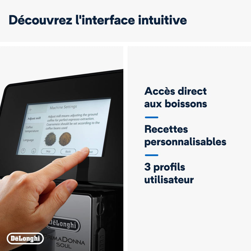 De'Longhi PrimaDonna Soul ECAM612.55.SB – Machine à Café à Grains Expresso & Cappuccino, Technologie Bean Adapt, Argent/Noir