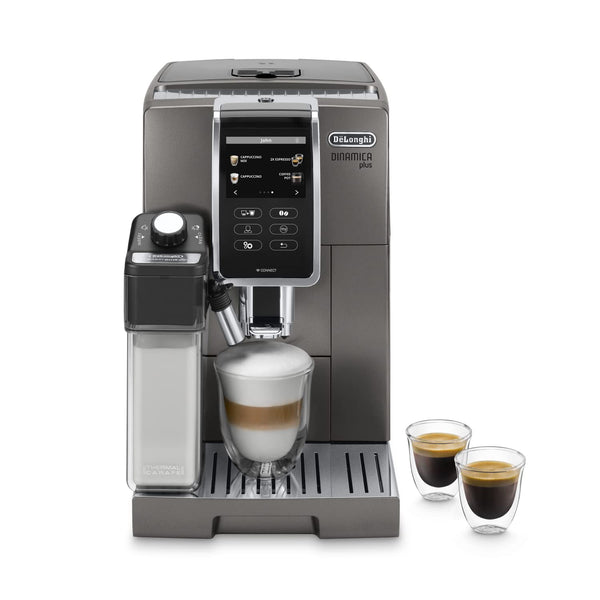 De'Longhi Dinamica Plus ECAM370.95.T – Machine à Café à Grains avec Mousseur à Lait, Cappuccino & Espresso, Écran TFT 3,5", Contrôle App, 1450W, Titan
