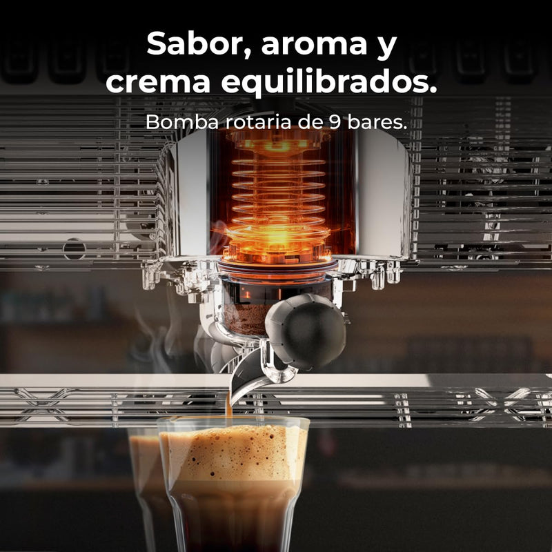 Cecotec Barista Mattina 2X – Machine à Café Expresso Professionnelle à Deux Groupes, Pré-Infusion, Pompe 9 Bars, Chaudière Triple, Affichage PID
