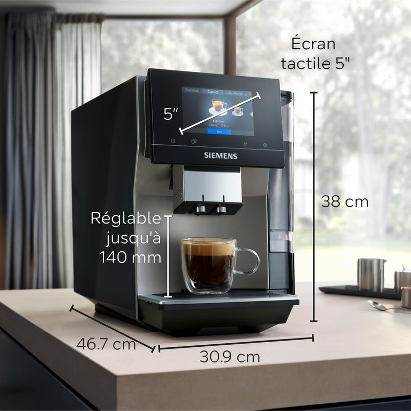 Siemens EQ700 TP715R01 Classic – Machine à Café à Grains Automatique avec Écran iSelect, Cold & Slow Brew, Cappuccinatore, Home Connect, Gris Anthracite