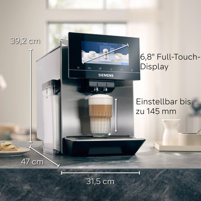 Siemens EQ900 TQ903D03 – Machine à Café Automatique avec Écran Tactile, AromaBoost, Mode Barista, Broyeur Premium, 1500W, Inox