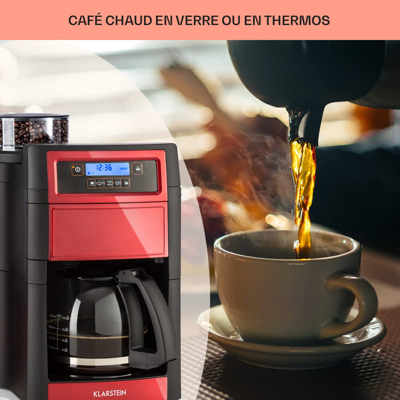 Klarstein – Machine à Café Automatique à Grains avec Broyeur 1000W, 10 Tasses, Minuterie et Filtre à Charbon Actif