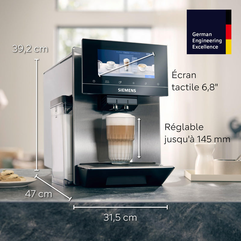 Siemens EQ900 TQ903R03 – Machine à Café Automatique Expresso avec BaristaMode, eGrinder, Écran iSelect 6,8", Home Connect, Acier Inoxydable