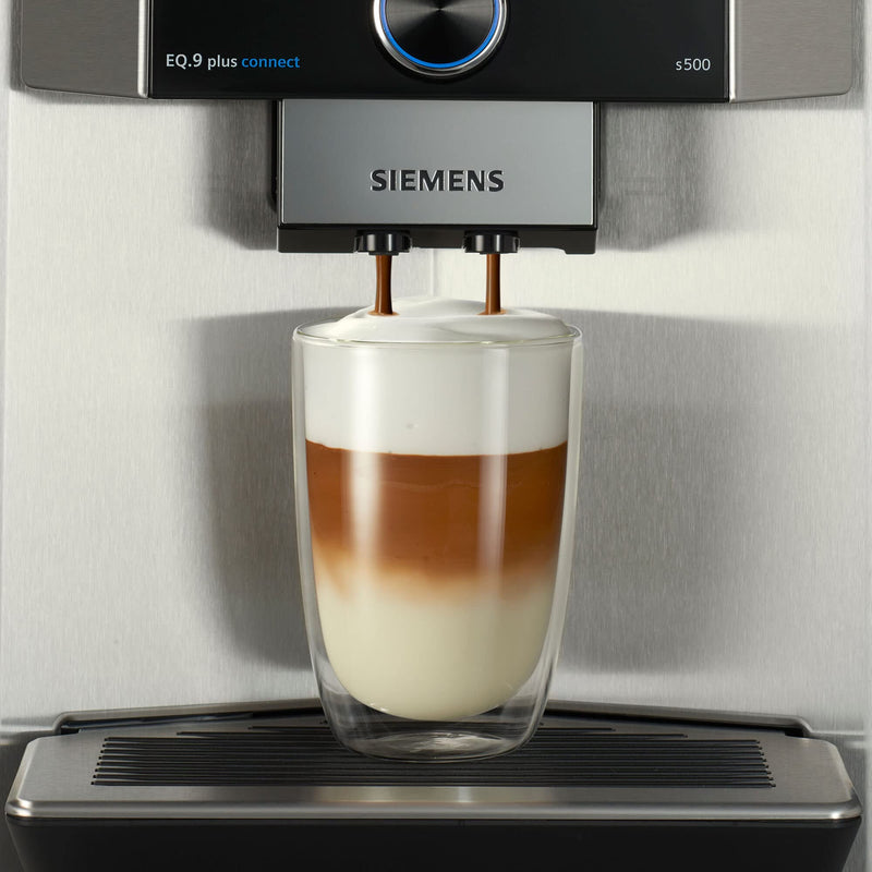 Siemens EQ.9 Plus Connect s500 TI9553X1RW – Machine à Café Automatique Connectée, Broyeur Céramique, 14 Recettes, Mode Barista, Inox