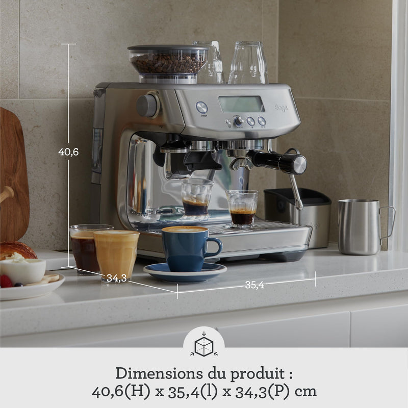 Sage The Barista Pro – Machine à Café Expresso avec Mousseur Manuel et Moulin Conique, 30 Réglages, 1650W, Pichet et Tamper Inclus, Acier Inoxydable Noir