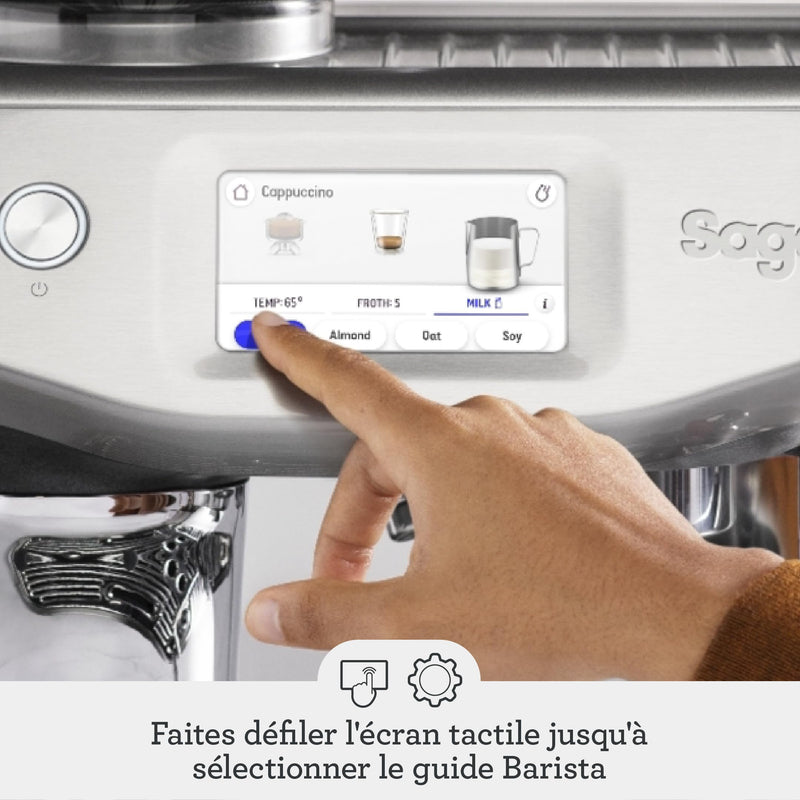 Sage The Barista Touch Impress – Machine à Café Automatique avec Mousseur de Lait et Moulin Intégré, 8 Programmes, Truffe Noire